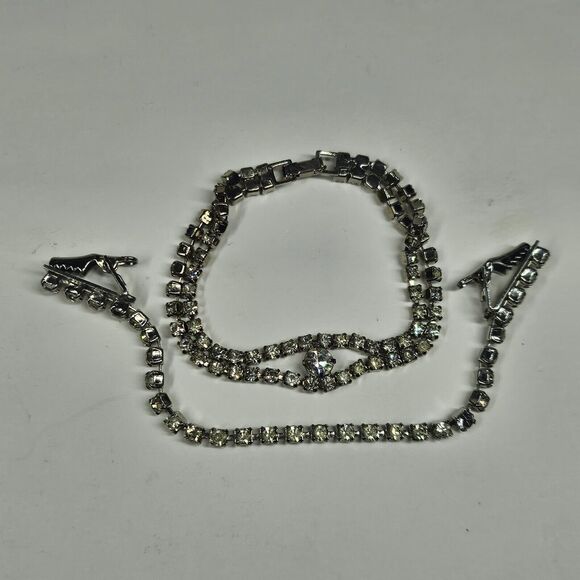 Rhinestone Sweater Clip & Bracelet Vintage - Picture 1 of 10
